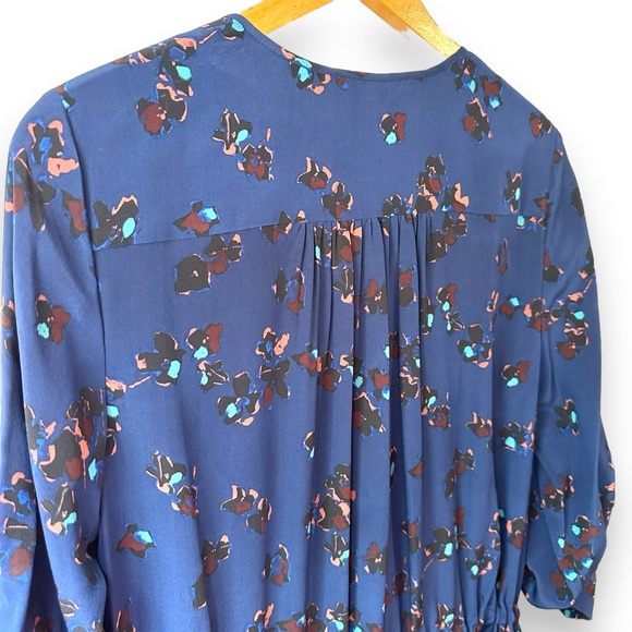 REBECCA TAYLOR | Silk Floral Dress Drawstring Waist Long Sleeves Button Down 8 - Picture 4 of 8